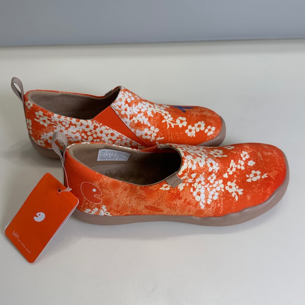 Uin Art Travel Shoes Sakura Orange Floral Butterfly Slip On Loafers Mens 4 W 6.5 - Picture 3 of 11